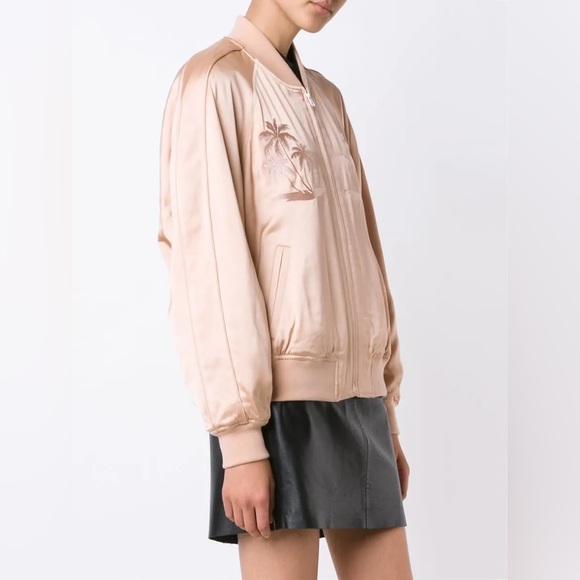 Alexander Wang Souvenir California Embroidered Sateen Bomber Jacket Blush